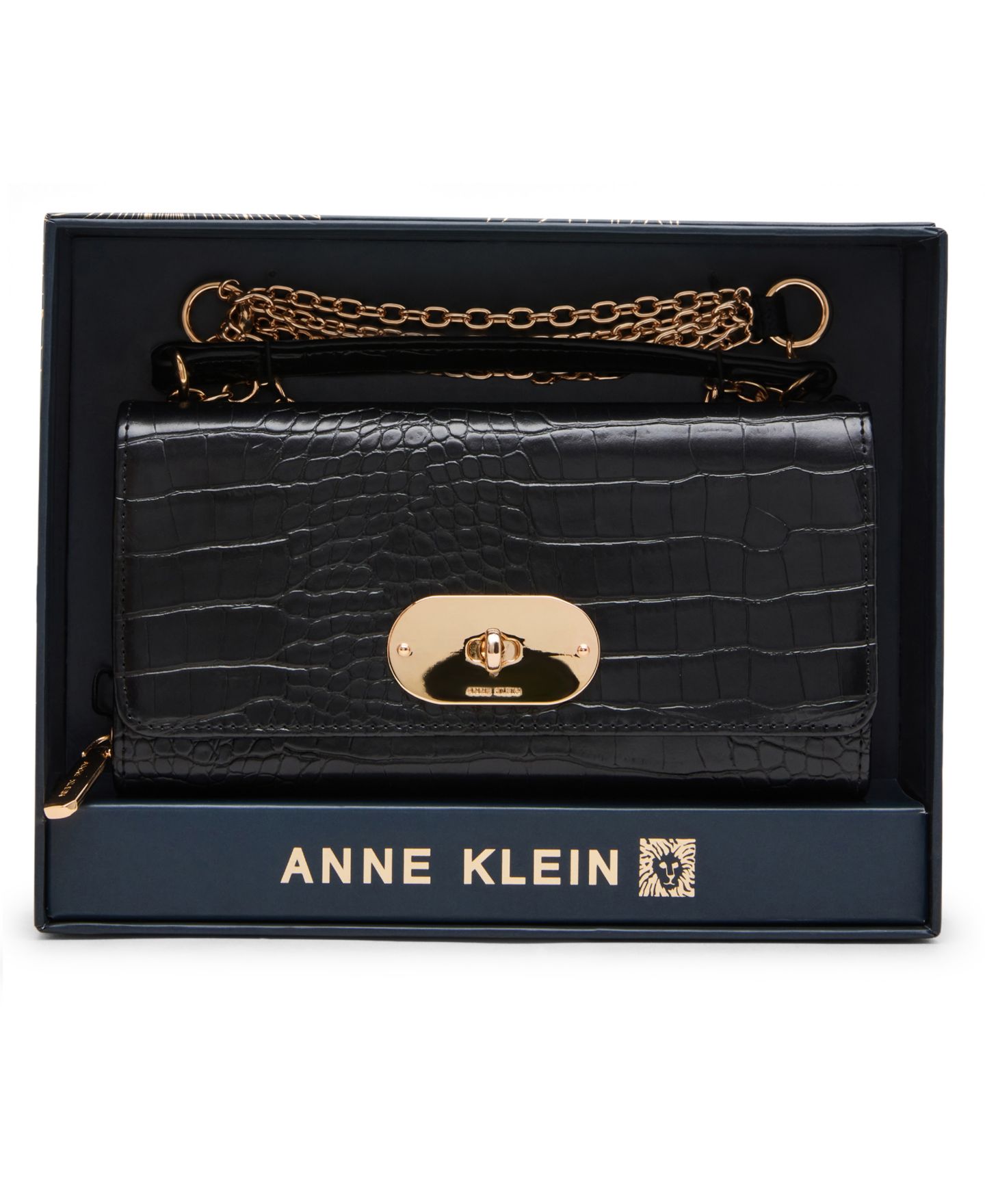 Женский овальный кошелёк-кроссбоди Anne Klein с цепочкой и поворотным замком, цвет: Чёрный — фото 1