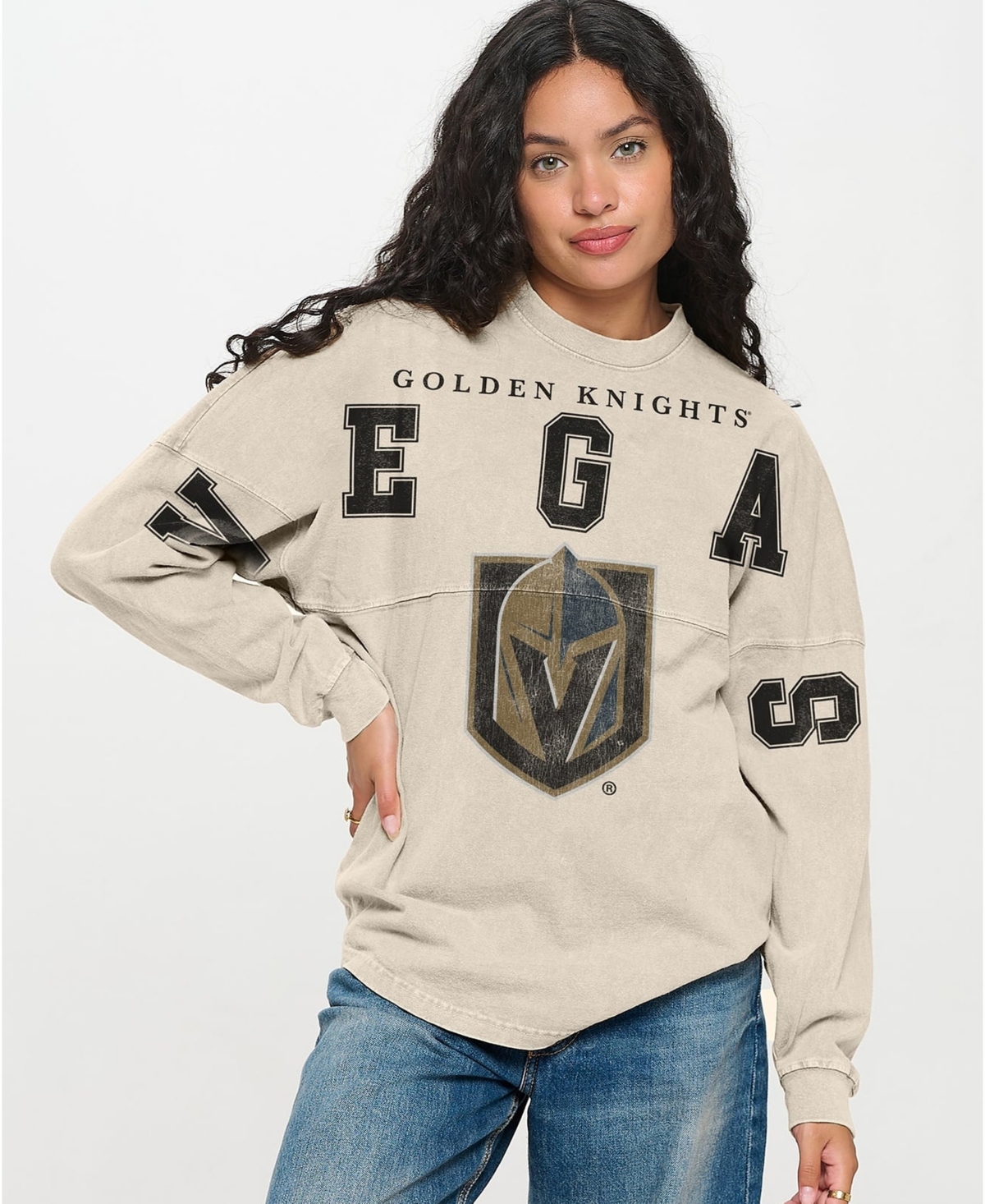 Fanatics Men's and Women's Vegas Golden Knights Spirit Jersey Oversized Screen-Print Long-Sleeve T-Shirt