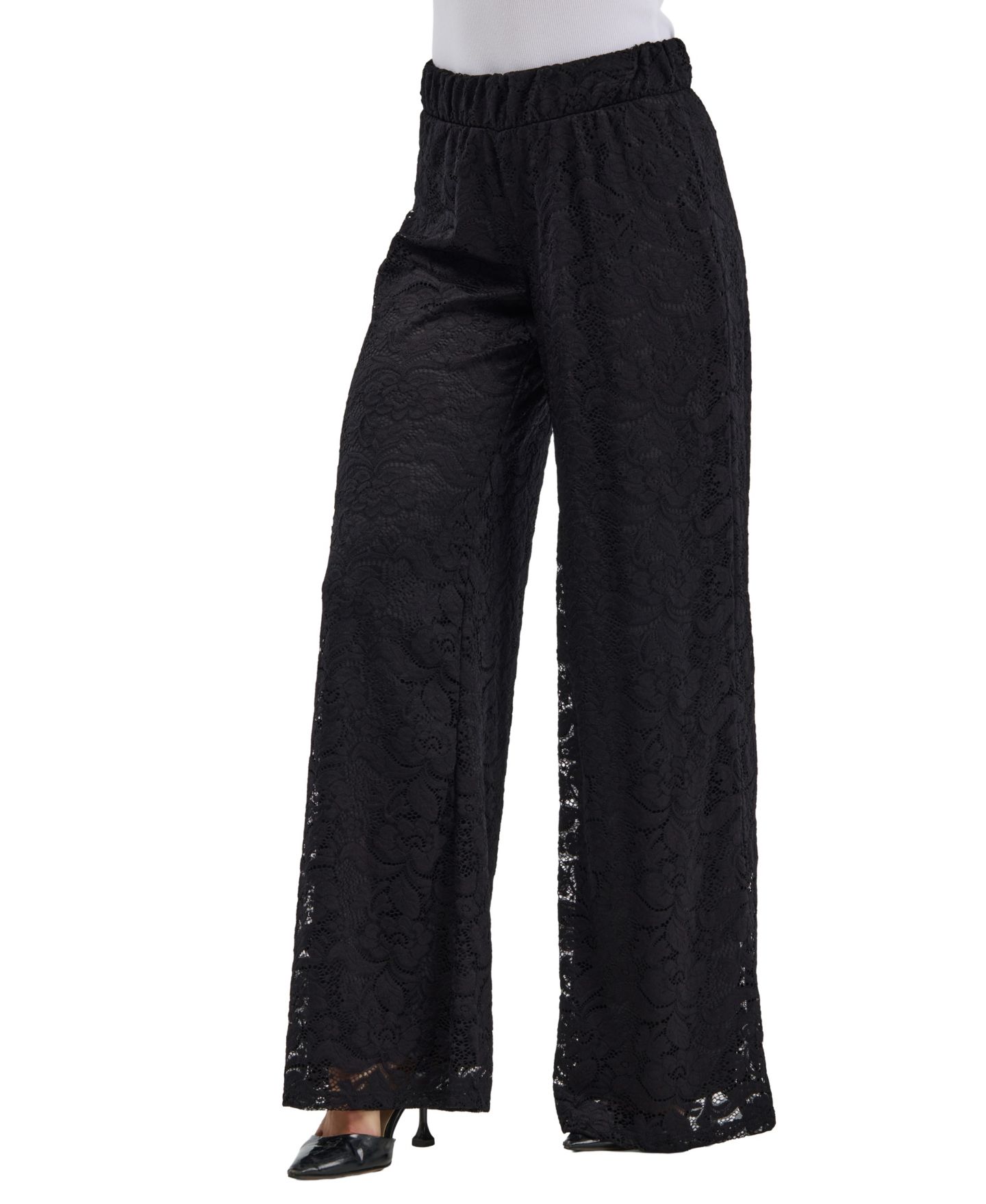 Женские брюки 24seven Comfort Apparel Wide-Leg Floral-Print Lace, цвет: Чёрный — фото 4