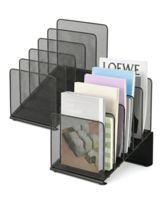 5 Section Vertical Desk File Organizer Mesh Steel Home Office Storage Rack
