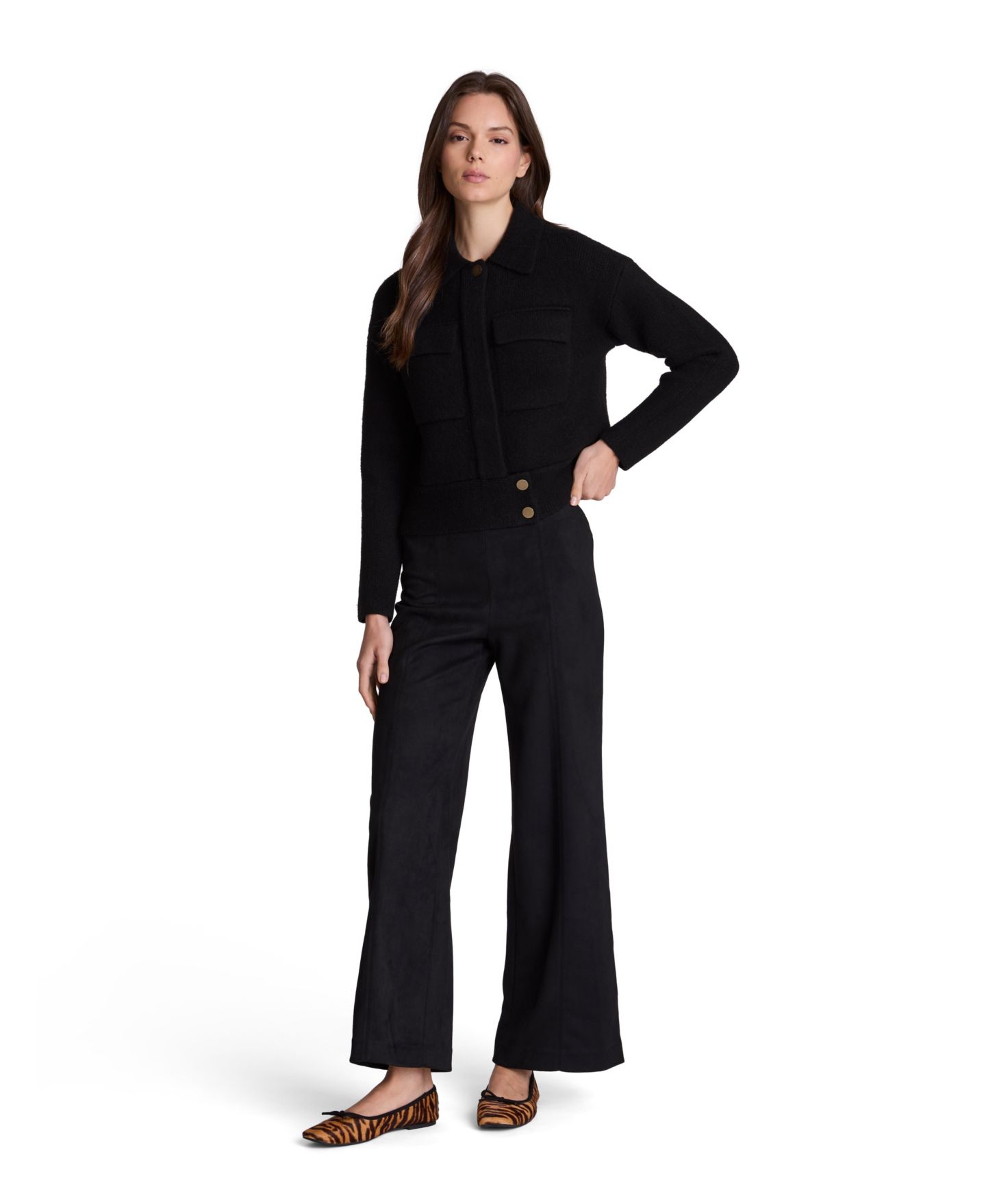 Женская куртка Kenneth Cole Long Sleeve Collared Utility Sweater Jacket, цвет: Чёрный меланжевый — фото 2