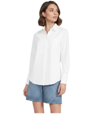 Women's Removable-Collar Poplin Long-Sleeve Shirt
