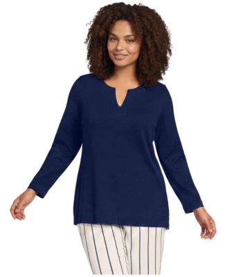 Plus Size Long Sleeve Polished Essentials Notch Neck Tunic Top