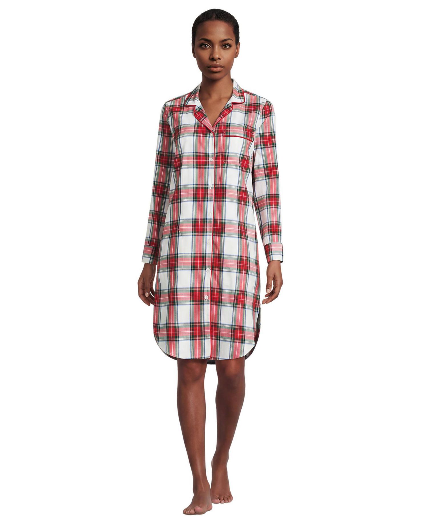 Plus Size Cotton Poplin Long Sleeve Sleepshirt Nightgown