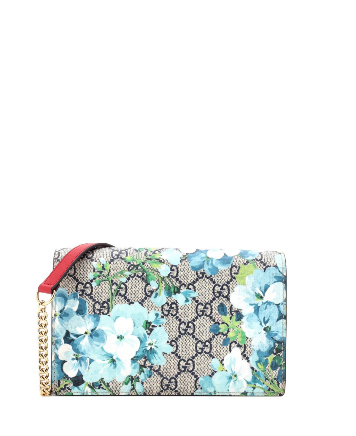 Pre-Owned Gucci Chain Wallet Blooms Print Gg Coated Canvas