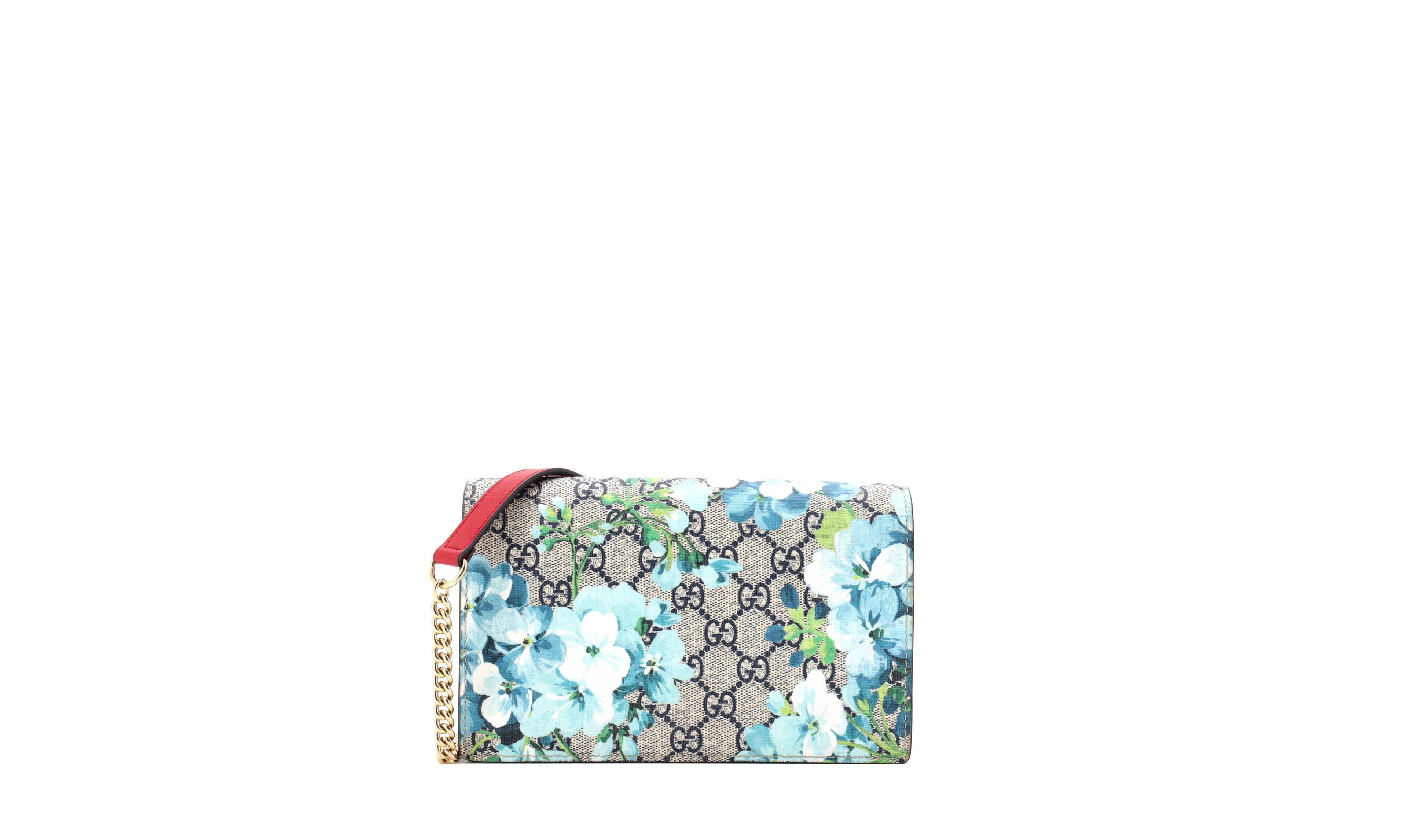 Pre-Owned Gucci Chain Wallet Blooms Print Gg Coated Canvas