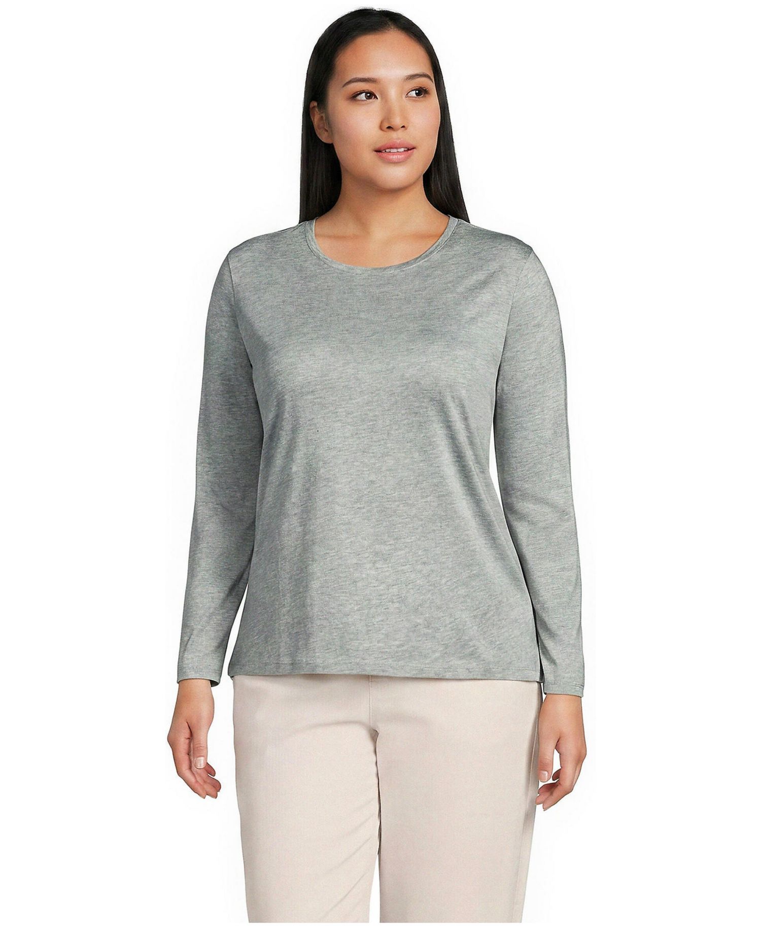 Plus Size Supima Cotton Long Sleeve Crewneck T-Shirt