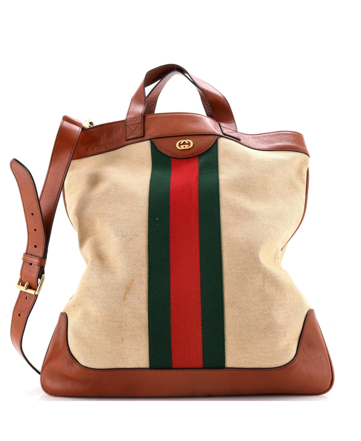 Pre-Owned Gucci Large Shopping Tote Vintage Web Canvas - Natural