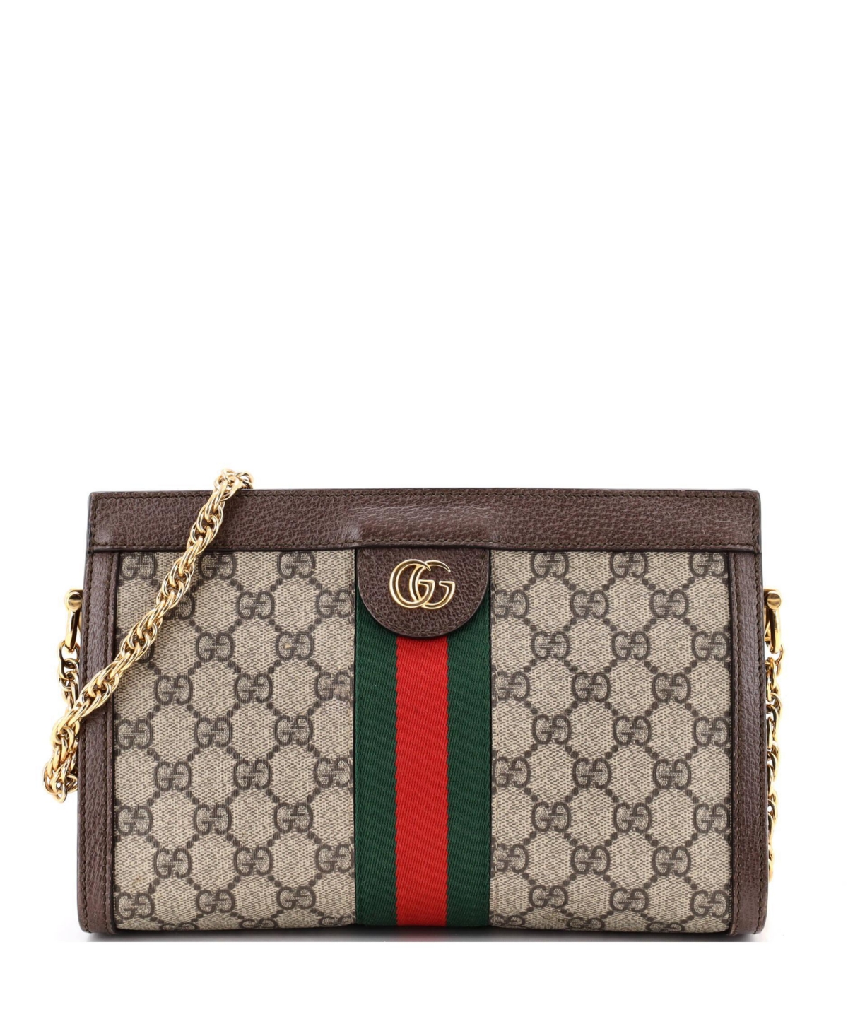 Pre-Owned Gucci Small Ophidia Chain Shoulder Bag Gg Coated Canvas - Brown