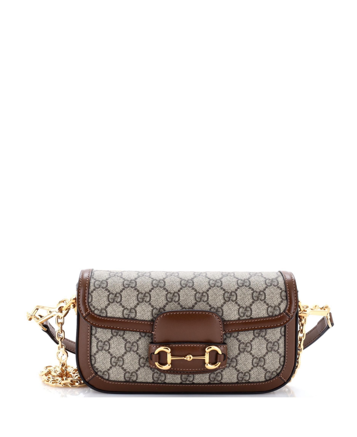 Pre-Owned Gucci East West Horsebit 1955 Shoulder Bag Gg Coated Canvas with Leather - Brown
