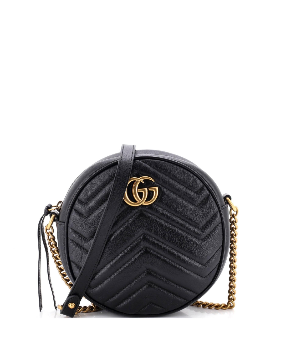 Pre-Owned Gucci Mini Gg Marmont Round Shoulder Bag Matelasse Leather - Black