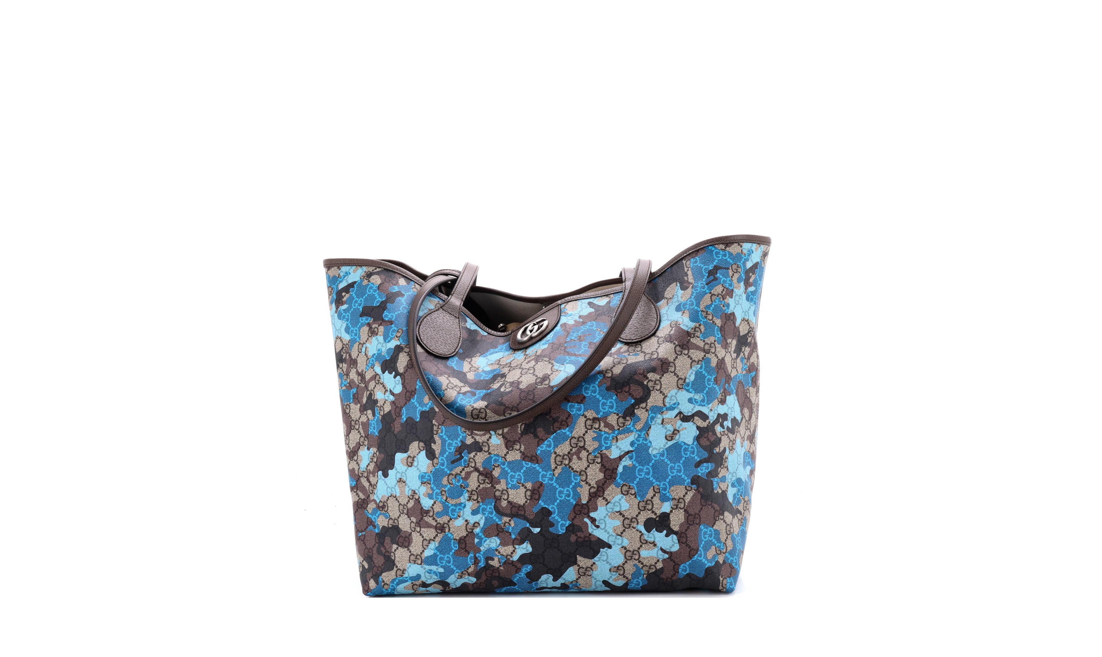 Pre-Owned Gucci Large Ophidia Gg Open Tote Gg Camouflage Coated Canvas