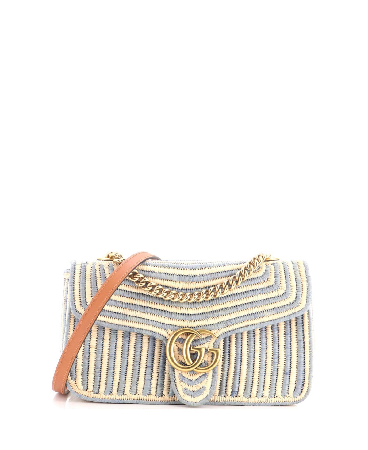 Pre-Owned Gucci Small Gg Marmont Flap Bag Woven Raffia