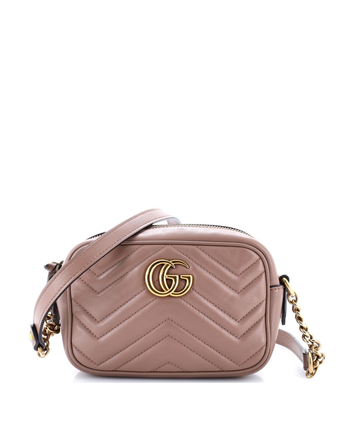 Pre-Owned Gucci Mini Gg Marmont Shoulder Bag Matelasse Leather - Natural