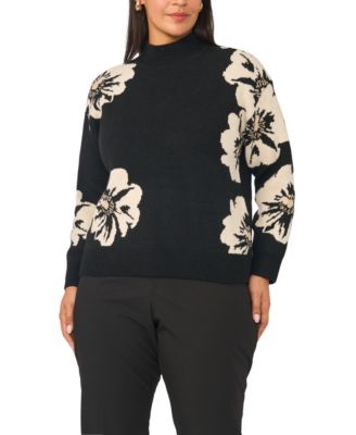 Plus Size Floral Mock Neck Long-Sleeve Sweater
