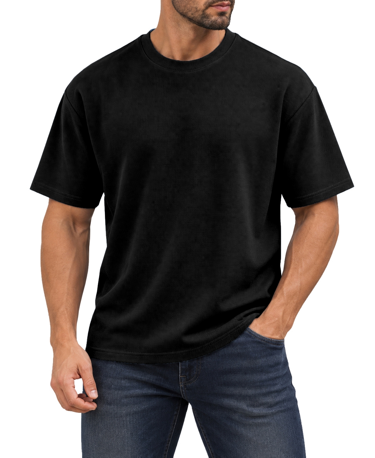 Blu Rock Men's Heavyweight Micro Waffle Knit Drop-Shoulder Short Sleeve T-shirts