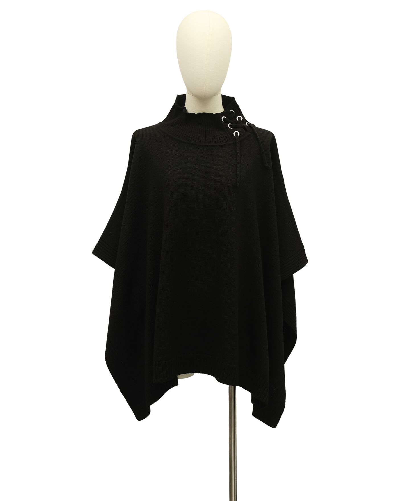 Michael Kors Grommet Lace-Up Mock Neck Poncho Ruana, цвет: Чёрный — фото 3