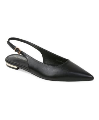 Fabia Gold-Tone Heel Pointed Toe Slingback Flats