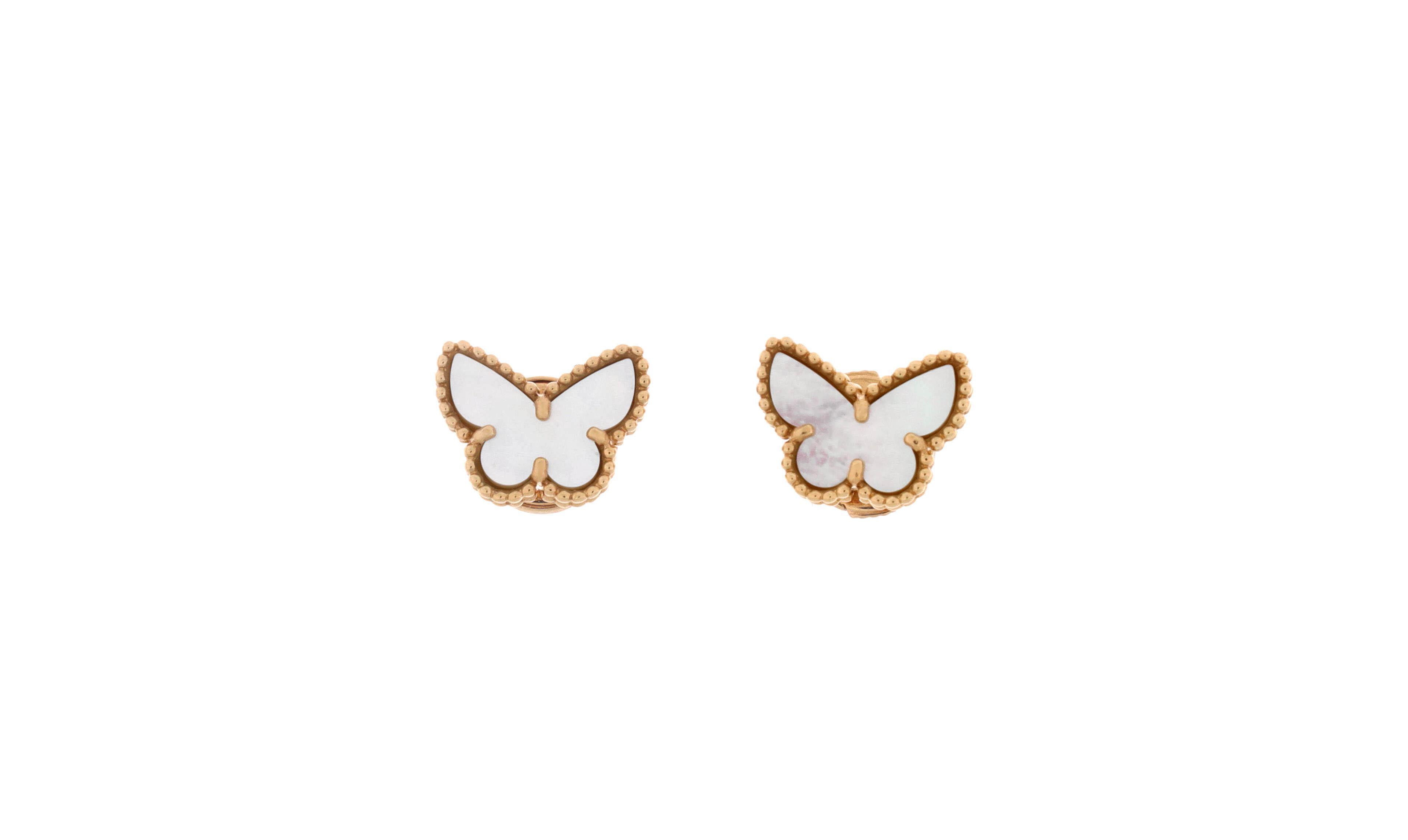 Pre-Owned Van Cleef & Arpels Sweet Alhambra Mother-of-Pearl Post Back Stud Earrings in 18k Yellow Gold