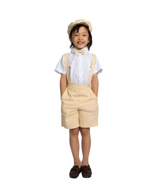 Toddler Boys Eton Safari Linen 5-Piece Shirt, Bowtie, Suspenders, Hat and Shorts Set