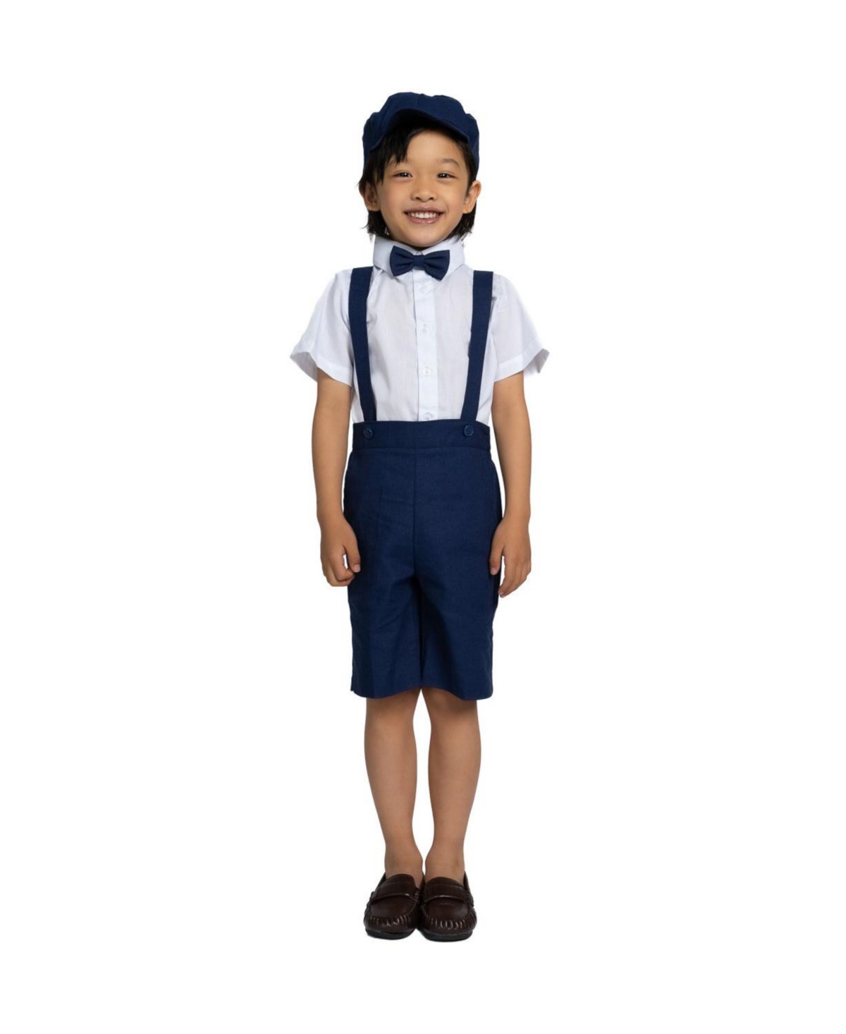 Peanut Butter Collection Toddler Boys Eton Safari Linen 5-Piece Shirt, Bowtie, Suspenders, Hat and Shorts Set