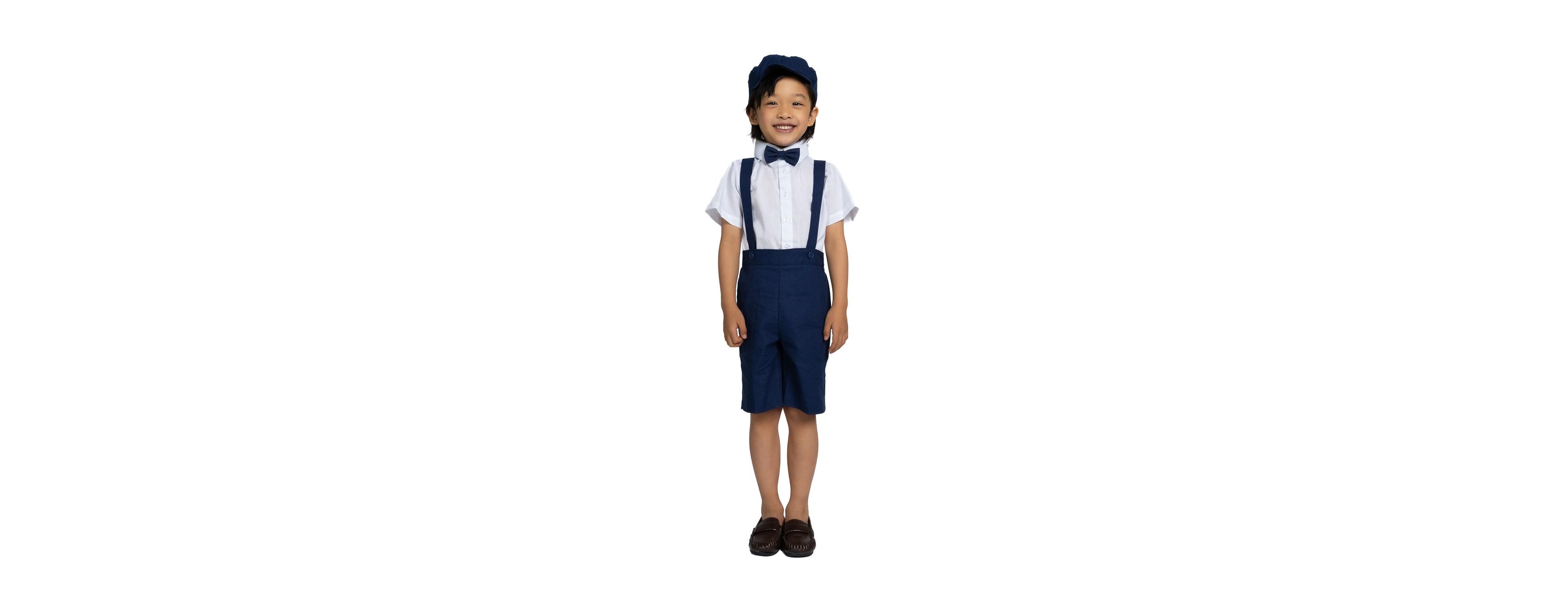 Peanut Butter Collection Toddler Boys Eton Safari Linen 5-Piece Shirt, Bowtie, Suspenders, Hat and Shorts Set
