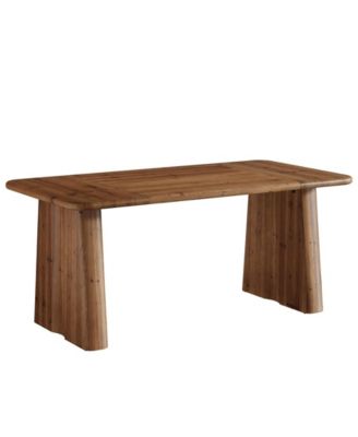 Rectangular Solid Wood Dining Table with Double Pedestal Base for Dining Room