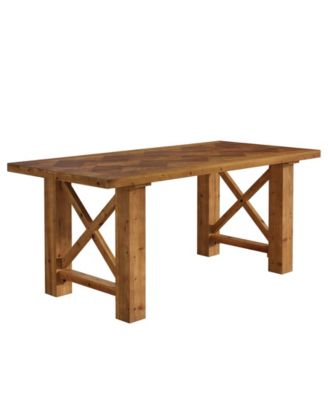 Rectangular Wood Dining Table for 4 to 6 People with X Shaped Support Frame