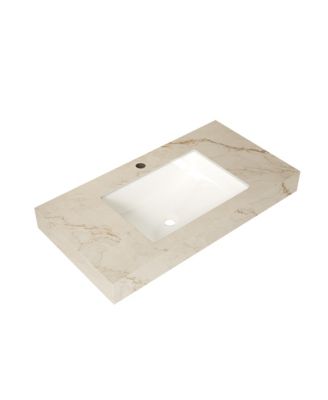 36 Inch Cream Gold Vein Sintered Stone Vanity Top with Undermount Ceramic Basin 1 Pre Drilled Faucet Hole No Cabinet No Faucet No Sink Cover