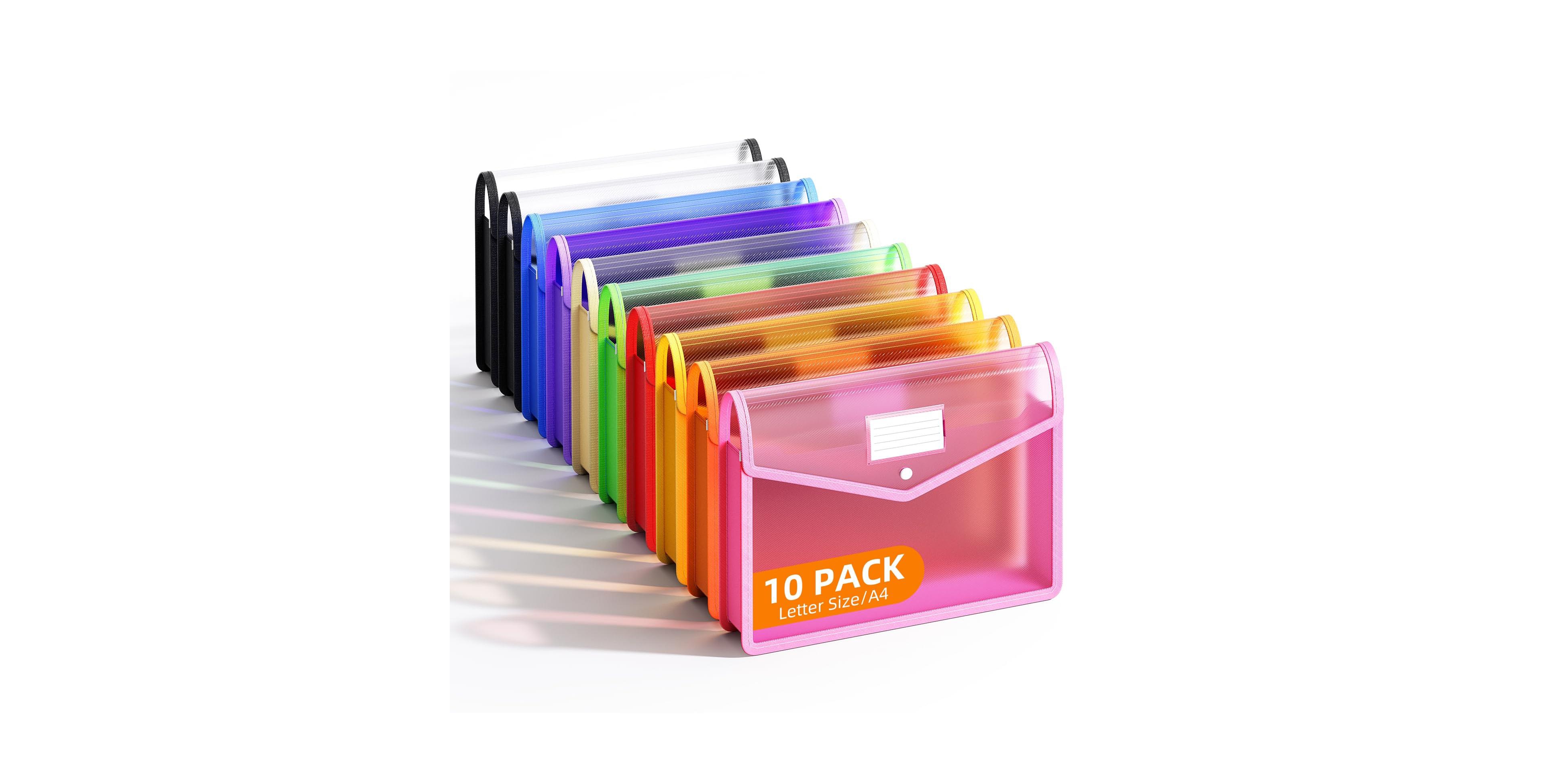 Four Candies 10 Pack Expandable Plastic Document Folders Snap Closure Large Capacity