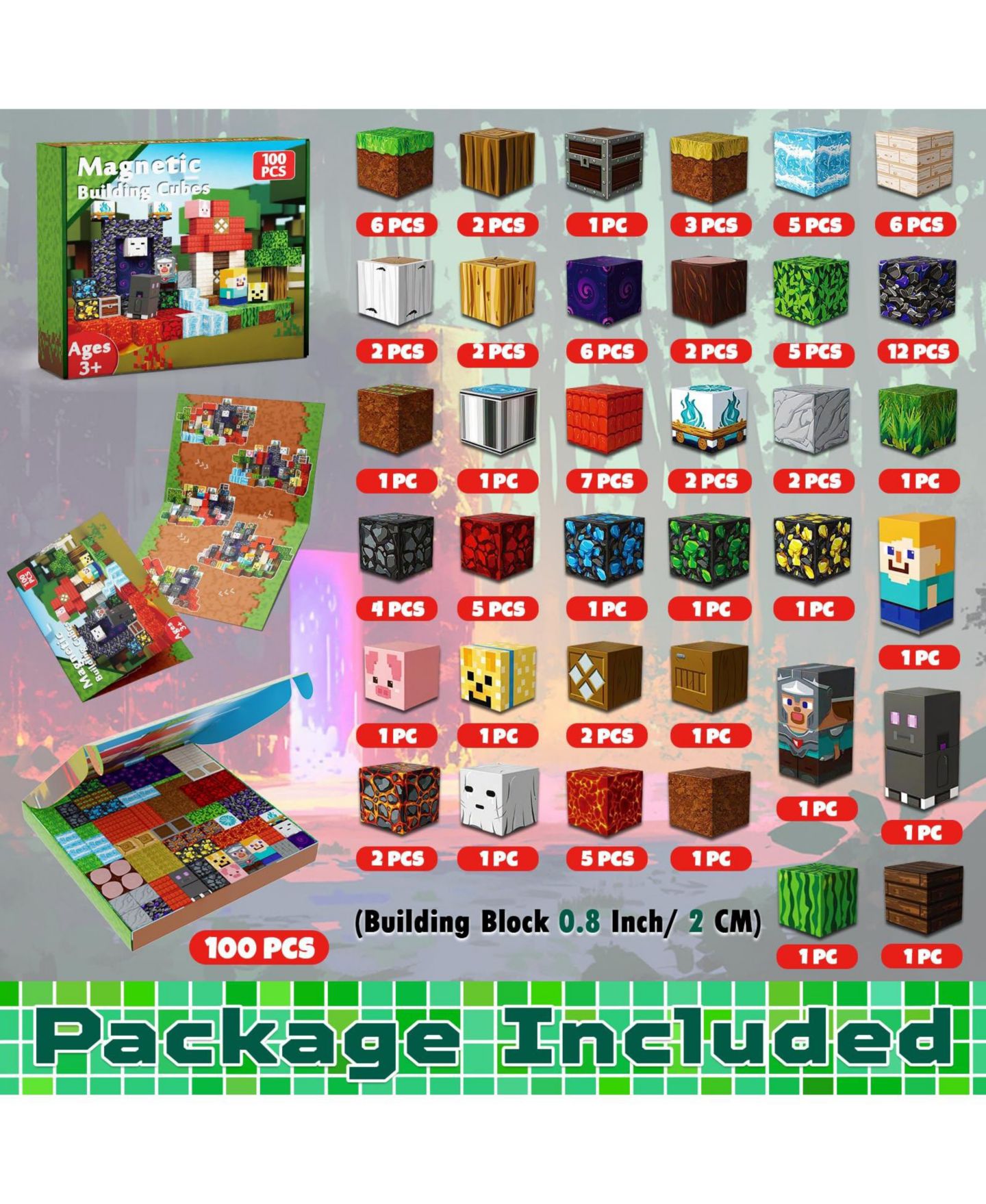 Строительные блоки Gnuadz Minecraft, набор из 100 деталей, от 3 лет, цвет: Разноцветный — фото 5