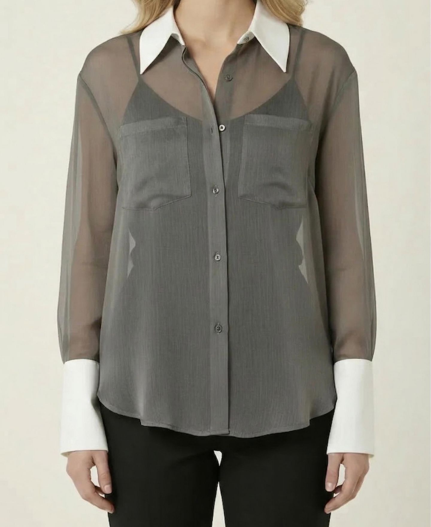 Женская блузка Modenaire Sheer Contrast-Collar Long-Sleeve — фото 4