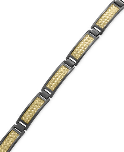 EFFY® Men's Herringbone Link Bracelet in 18k Gold-Plated and Black Rhodium-Plated Sterling Silver