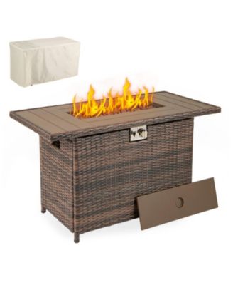 44.5 in Rattan Propane Fire Pit Table with Stainless Steel Burner  Heater