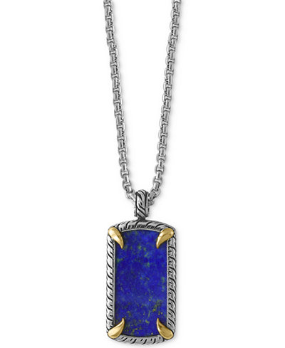 EFFY® Men's Lapis Lazuli Claw Pendant Necklace (10-9/10 ct. t.w.) in Sterling Silver with 18k Gold-Plate