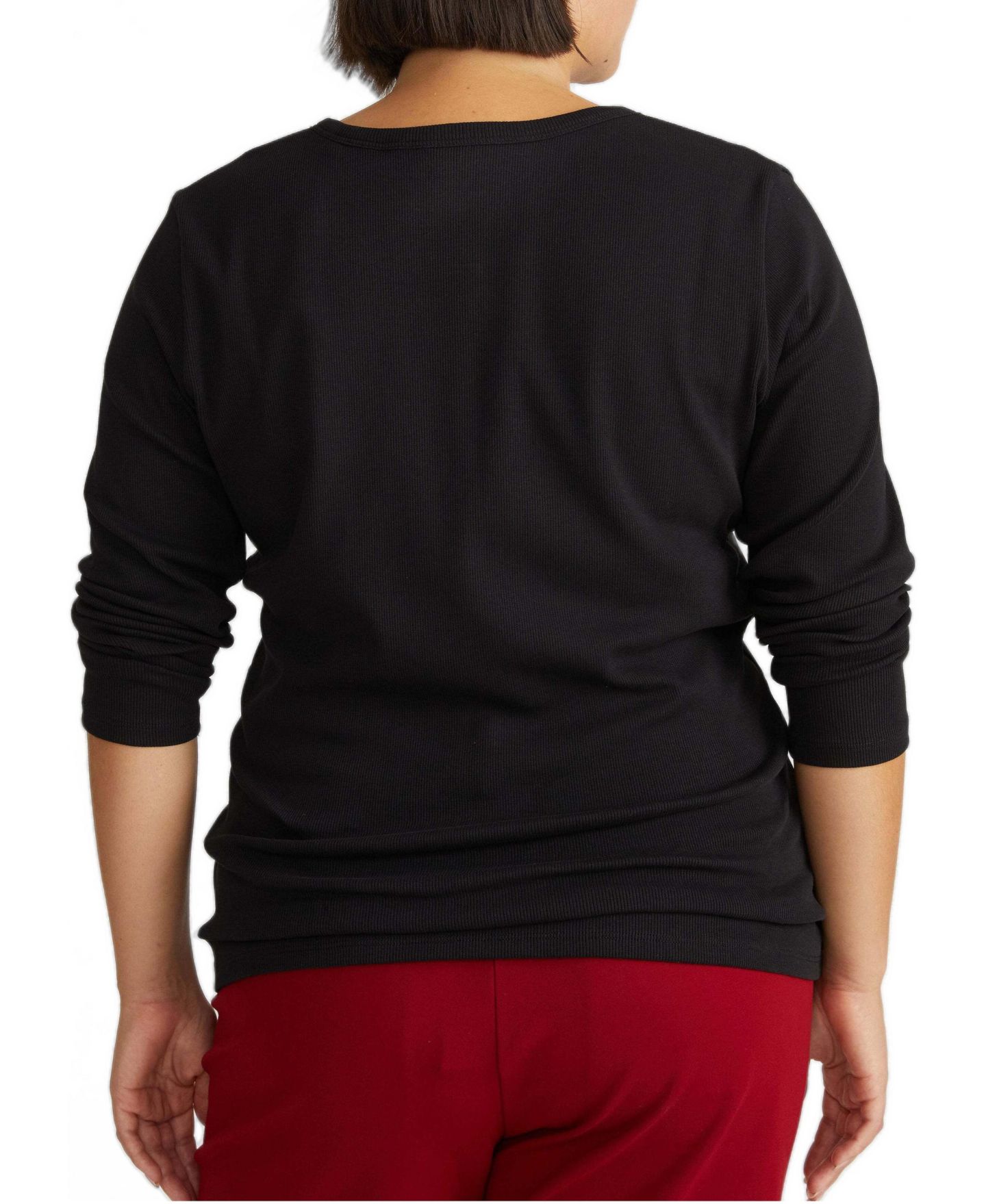 Женская футболка Universal Standard Plus Size Henley Long-Sleeve Ribbed, цвет: Чёрный — фото 2