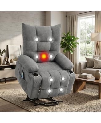 Power Lift Recliner Chair for Elderly Adult, Oversized Swivel Rocker Electric Recliner with with Massage, Lumbar Heat and Cup Holders
