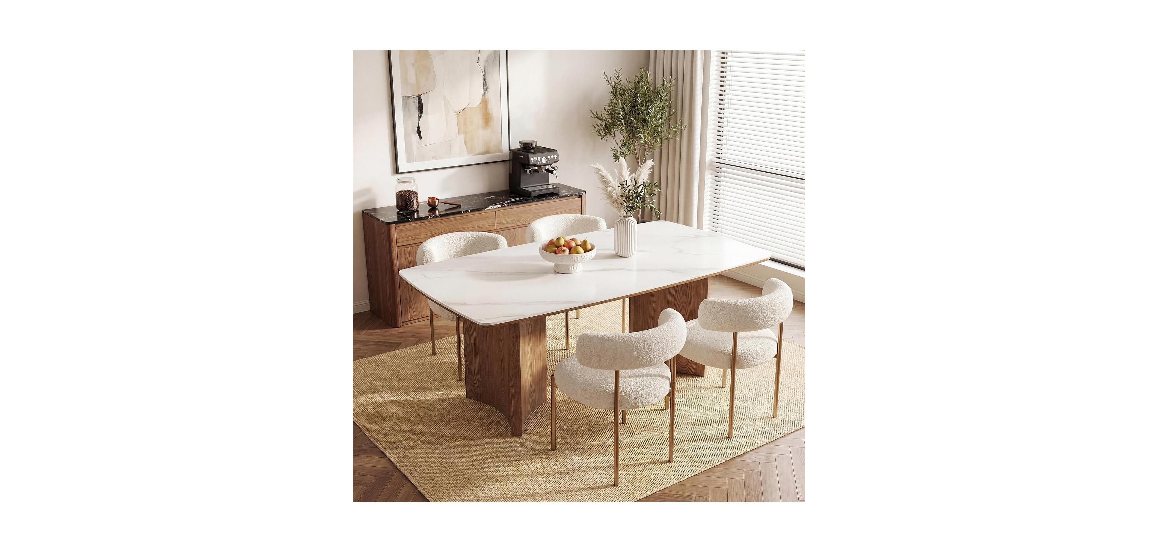 Tribesigns 63" Sintered Stone Dining Table with Dual Pedestal