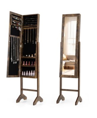 Freestanding Engineered Wood Jewelry Armoire with Full-Length Mirror