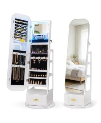 Swivel Jewelry Armoire with LED Lighted Mirror and Storage Shelves