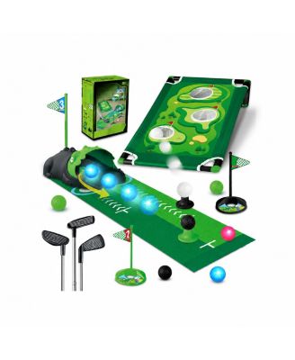 3 In 1 Kids Golf Set Dinosaur Automatic Returner LED Light Up Balls Putting Mat Mini Games Indoor Outdoor Gift