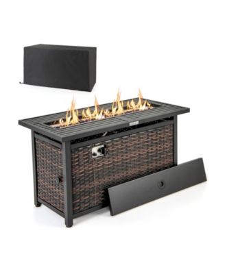 45 in Propane Rattan Fire Pit Table with Glass Stones and Lid ,Heater