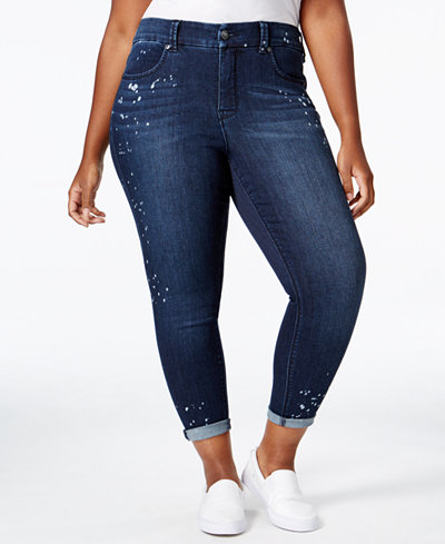 Melissa McCarthy Seven7 Trendy Plus Size Paint-Splatter Spike Blue Wash Skinny Jeans