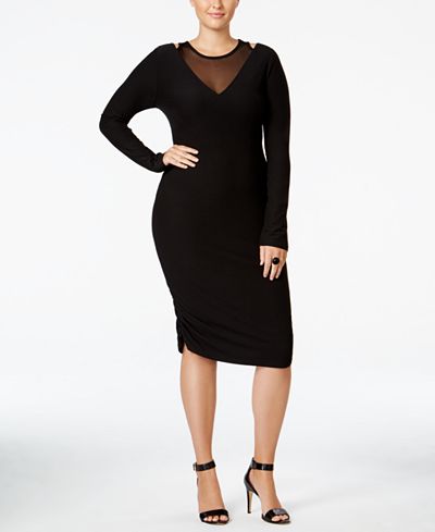 Extra Touch Trendy Plus Size Illusion Bodycon Dress