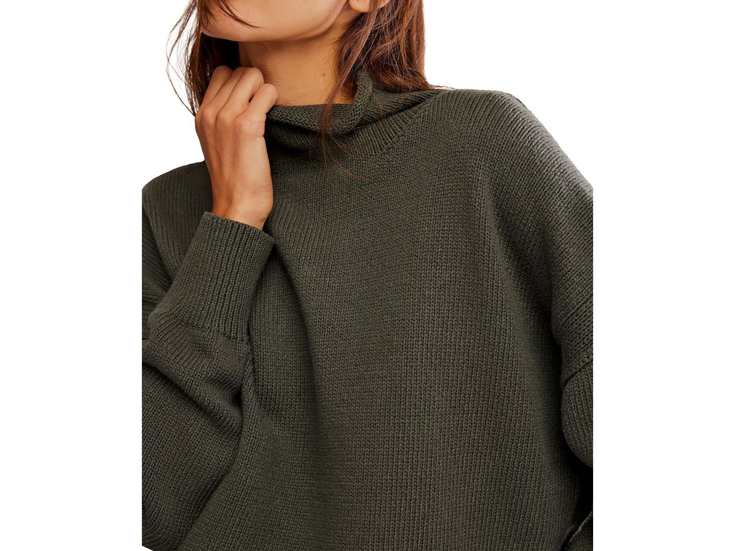 Женский свитер Free People Torres Mock Neck Oversized Long-Sleeve, цвет: Армейский — фото 4