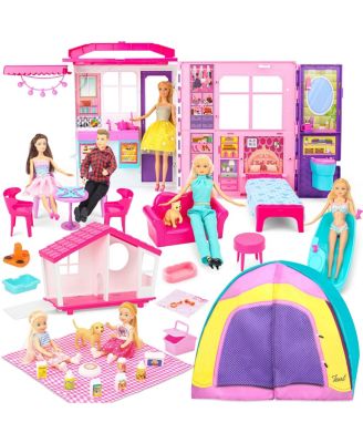 Foldable Portable Dollhouse with 2 Dolls and 60 Accessories, Ages 3+