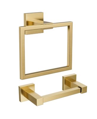 Bathroom Hardware Toilet Paper Holder Towel Ring Set Square Gold
