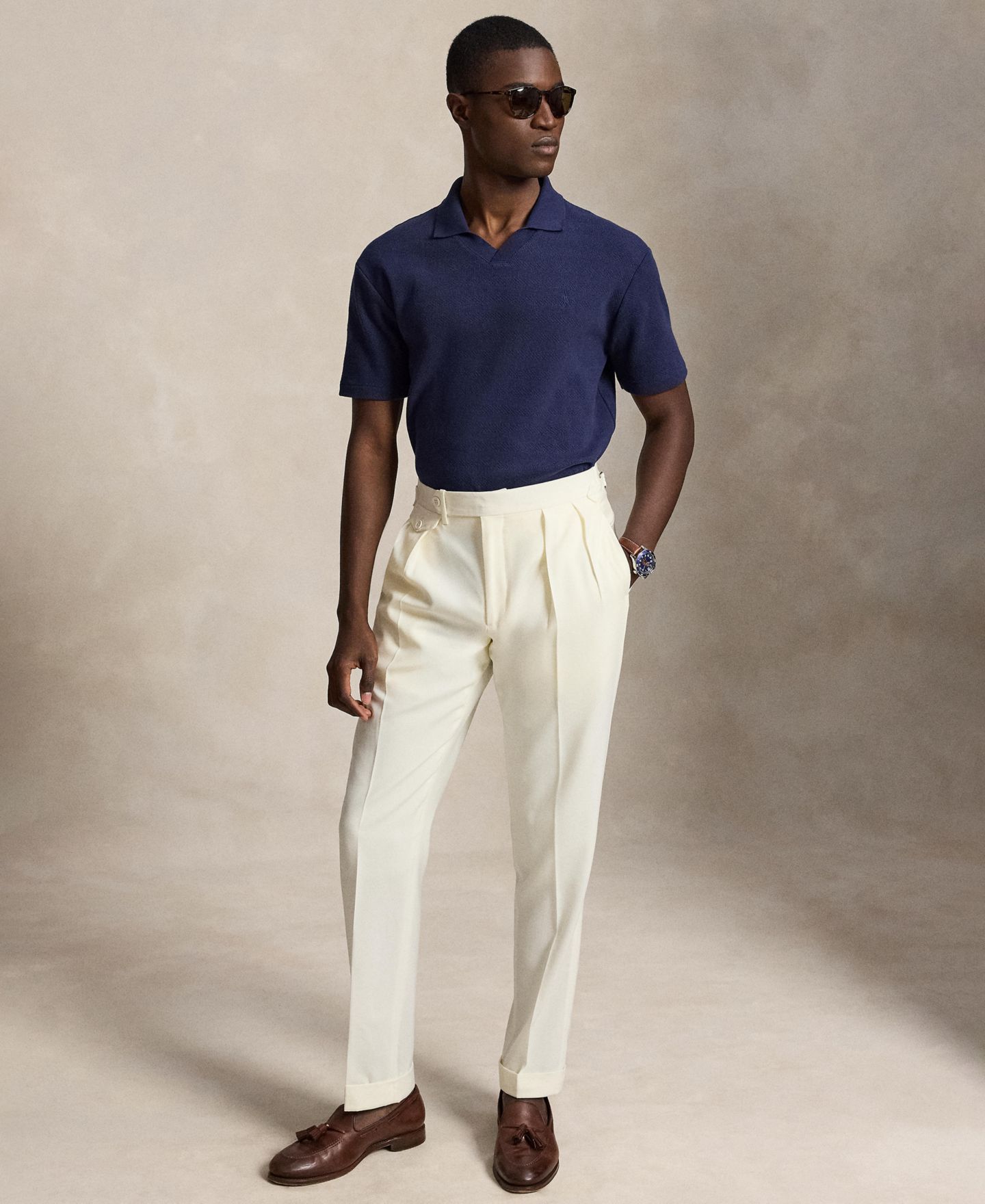 Мужское поло Polo Ralph Lauren Pointelle-Ribbed Regular-Fit Polo Shirt, цвет: Тёмно-синий — фото 2