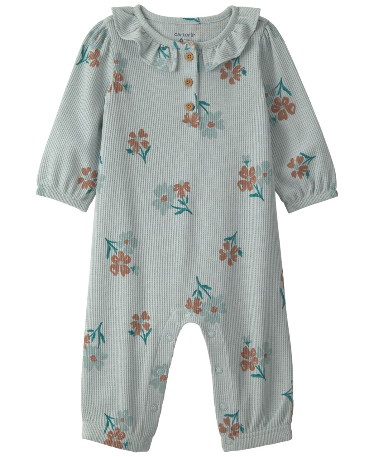 Carter's Baby Girls' Floral Thermal Long-Sleeve Jumpsuit - Green