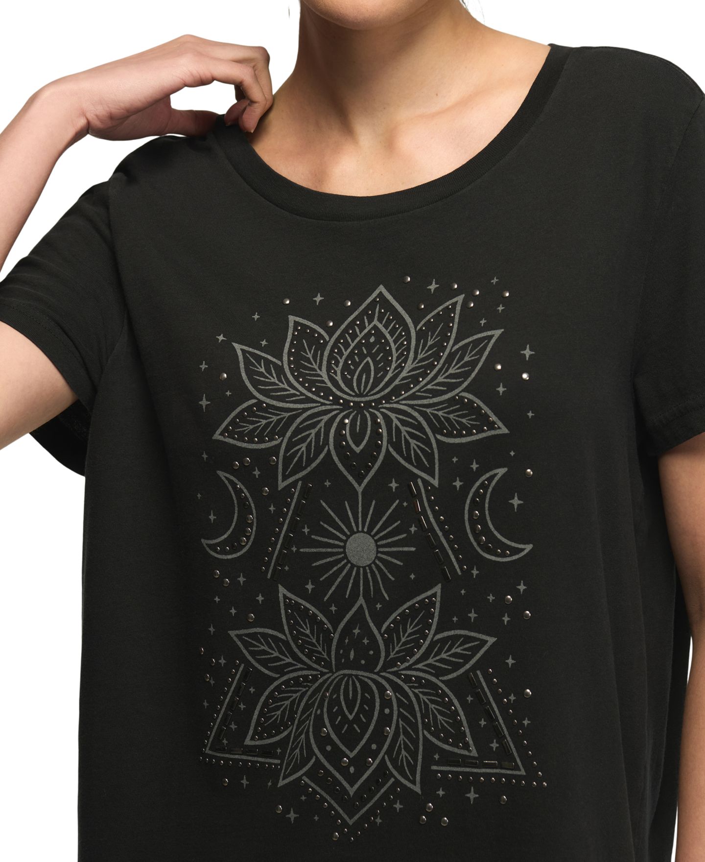 Женская футболка Lucky Brand Double Lotus Graphic Floral-Print, цвет: Угольно-чёрный — фото 3